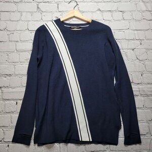 Athleta Streetwise Stripe Navy Blue Sweater With Coolmax & Thumbholes Size S
